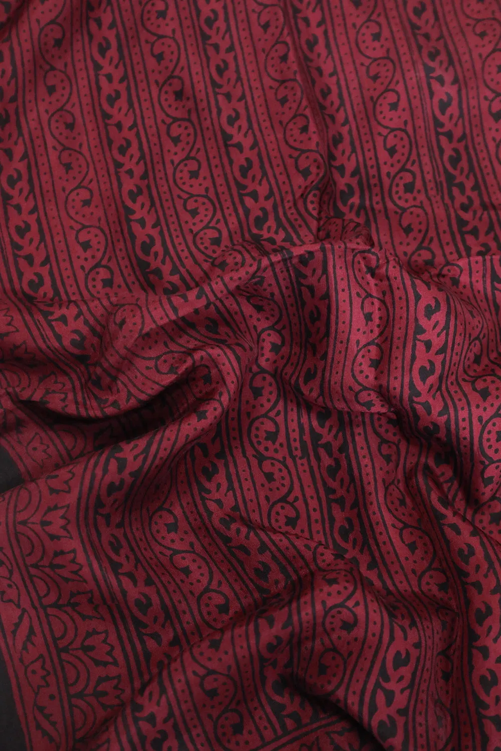 Black Stripe Patterned on Maroon Bagh Silk Scarves