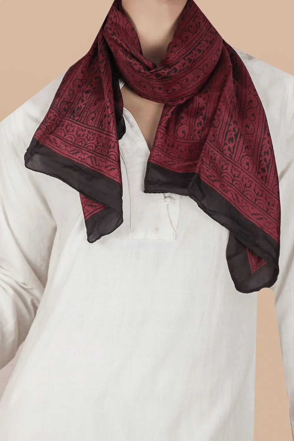 Black Stripe Patterned on Maroon Bagh Silk Scarves