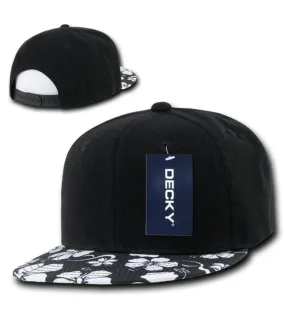 Decky Black Panel Floral Hawaiian Cotton Snapback Visor Flat Bill Caps Hats