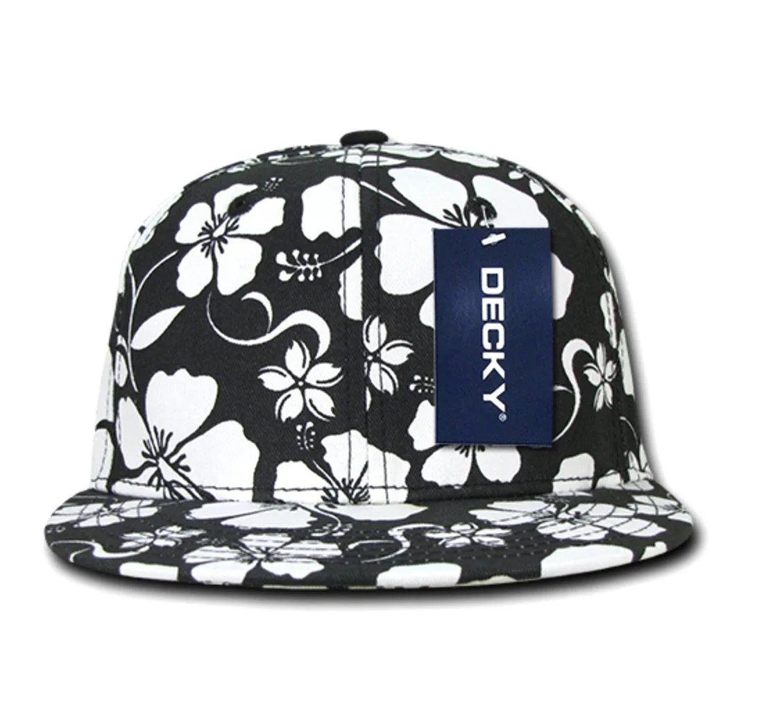 Decky Flowers Floral Hawaiian 5 Panel Cotton Flat Bill Baseball Caps Hats