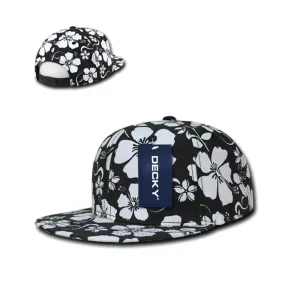 Decky Flowers Floral Hawaiian 5 Panel Cotton Flat Bill Baseball Caps Hats