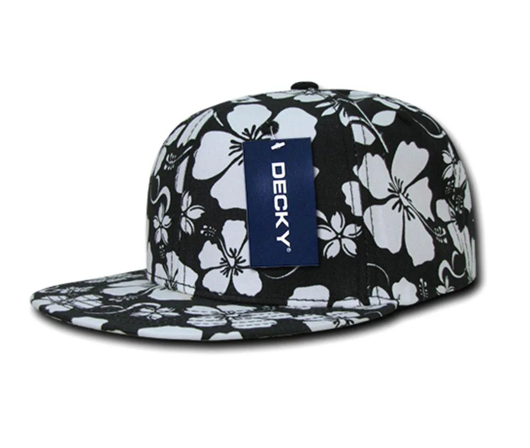 Decky Flowers Floral Hawaiian 5 Panel Cotton Flat Bill Baseball Caps Hats
