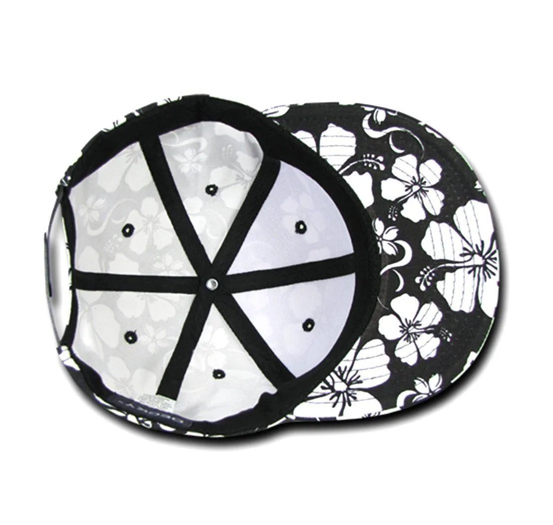 Decky Flowers Floral Hawaiian 5 Panel Cotton Flat Bill Baseball Caps Hats