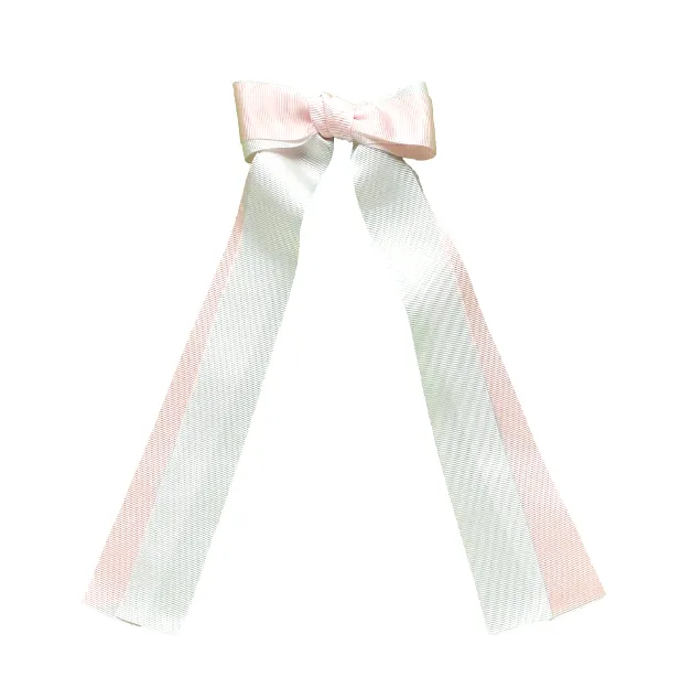Eva's House Girls Double Grosgrain Hair Bow with Streamers - Pink & White