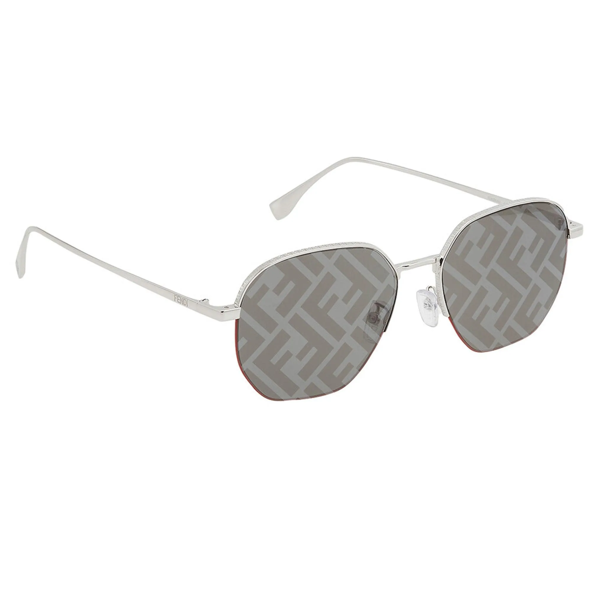 Fendi Unisex Sunglasses - Geometric Shaped Shiny Silver Metal Frame | FE40004U 16C