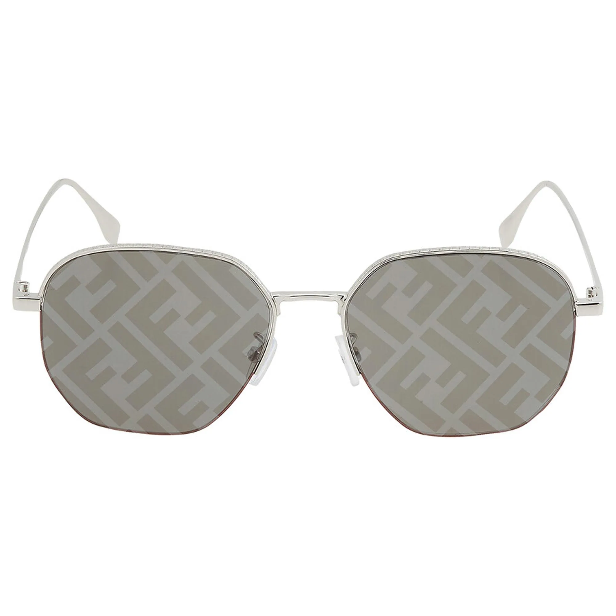 Fendi Unisex Sunglasses - Geometric Shaped Shiny Silver Metal Frame | FE40004U 16C