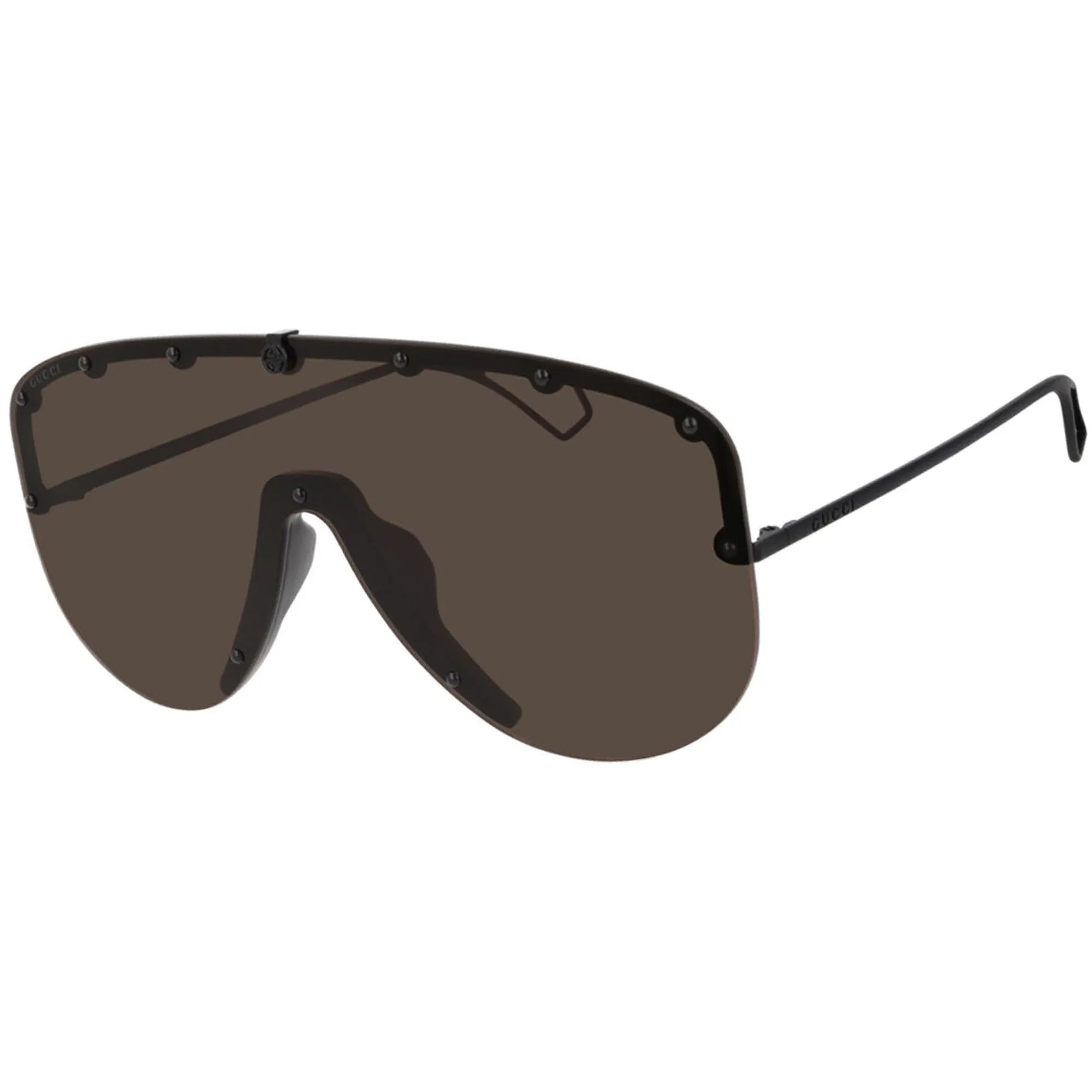 Gucci Men's Sunglasses - Brown Nylon Lens Black Metal Wrap Shape Frame | GG0667S 003