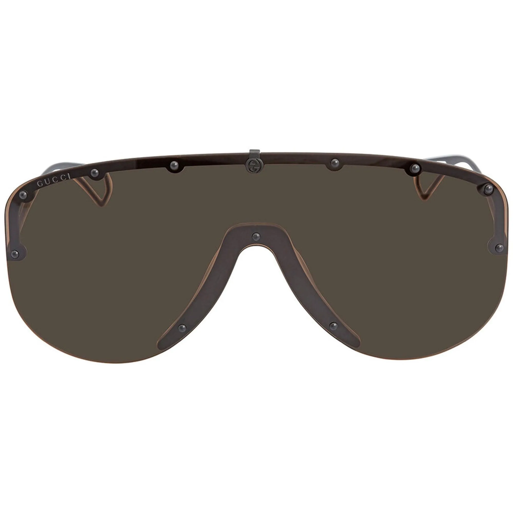 Gucci Men's Sunglasses - Brown Nylon Lens Black Metal Wrap Shape Frame | GG0667S 003