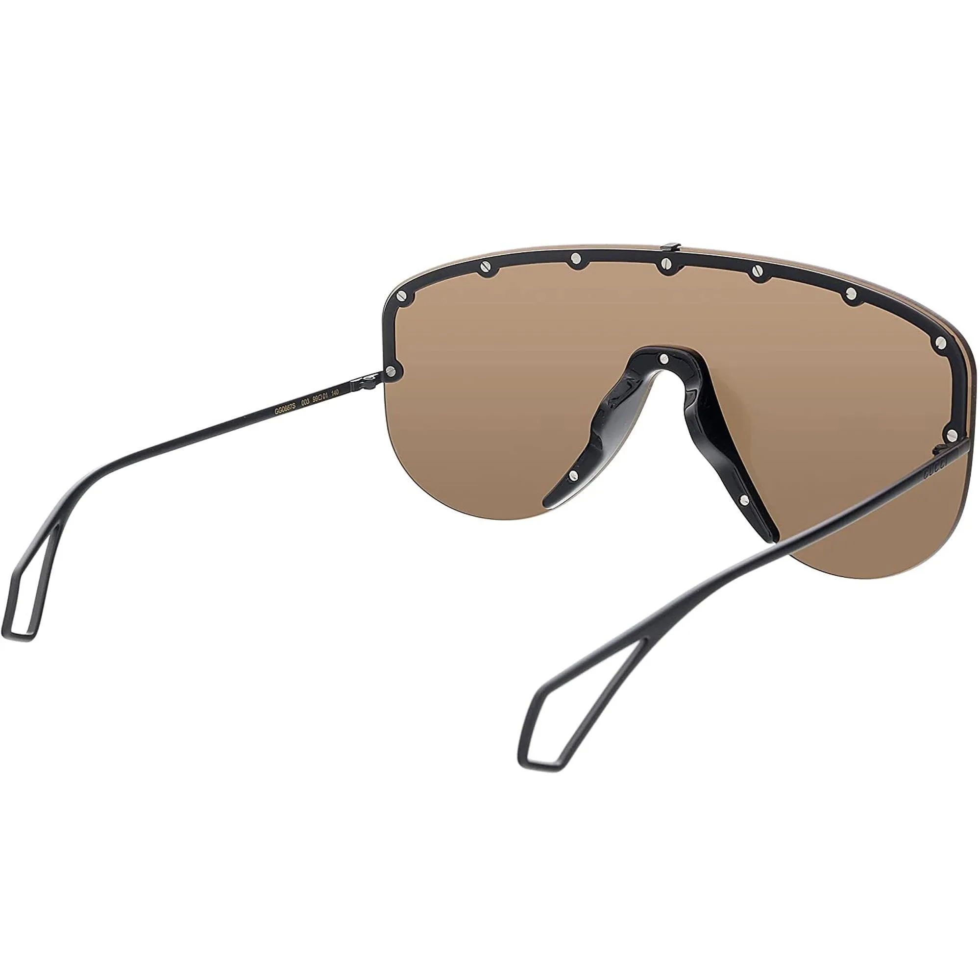 Gucci Men's Sunglasses - Brown Nylon Lens Black Metal Wrap Shape Frame | GG0667S 003