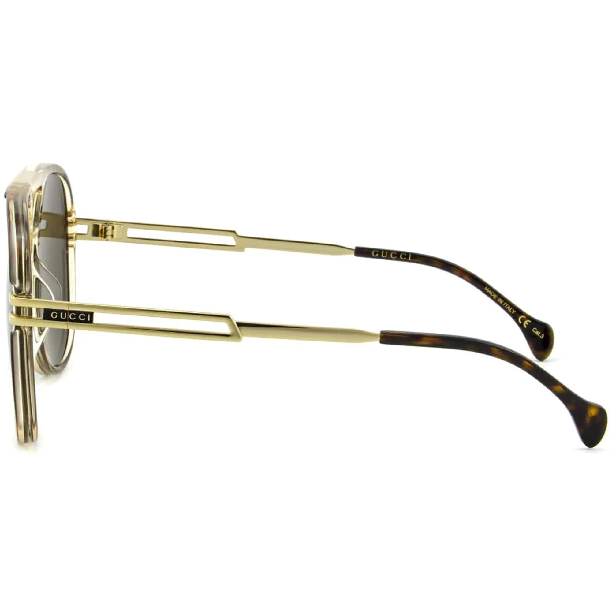 Gucci Men's Sunglasses - Full Rim Brown and Gold Acetate Pilot Frame | GG1104S 002