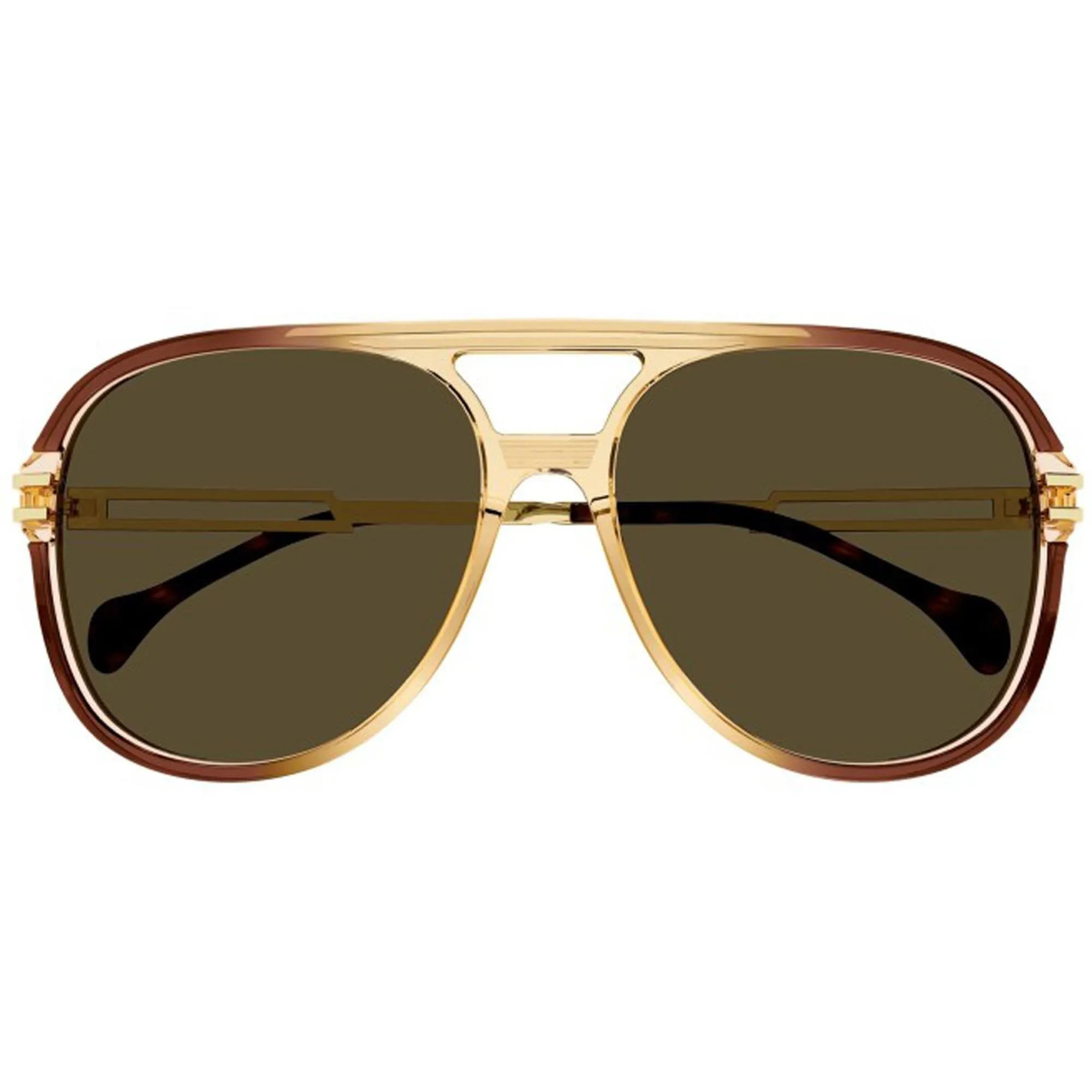 Gucci Men's Sunglasses - Full Rim Brown and Gold Acetate Pilot Frame | GG1104S 002