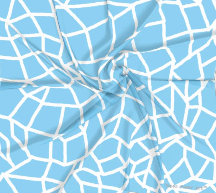 Insook Hwang's Art_Scarves_Net#2_white line_light blue#1