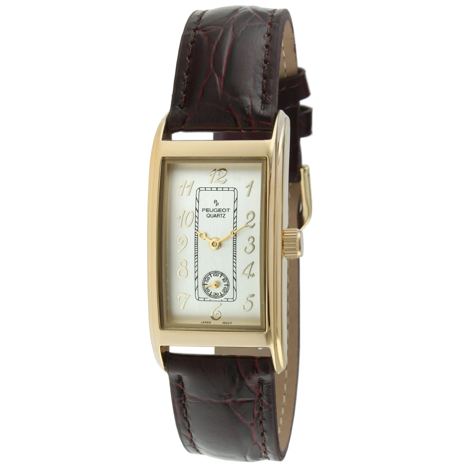 Men's 38x24mm Gold Contour Case Remote Sweep Leather watch