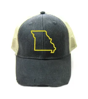 Missouri Hat - Distressed Snapback Trucker Hat - Missouri State Outline - Many Colors Available