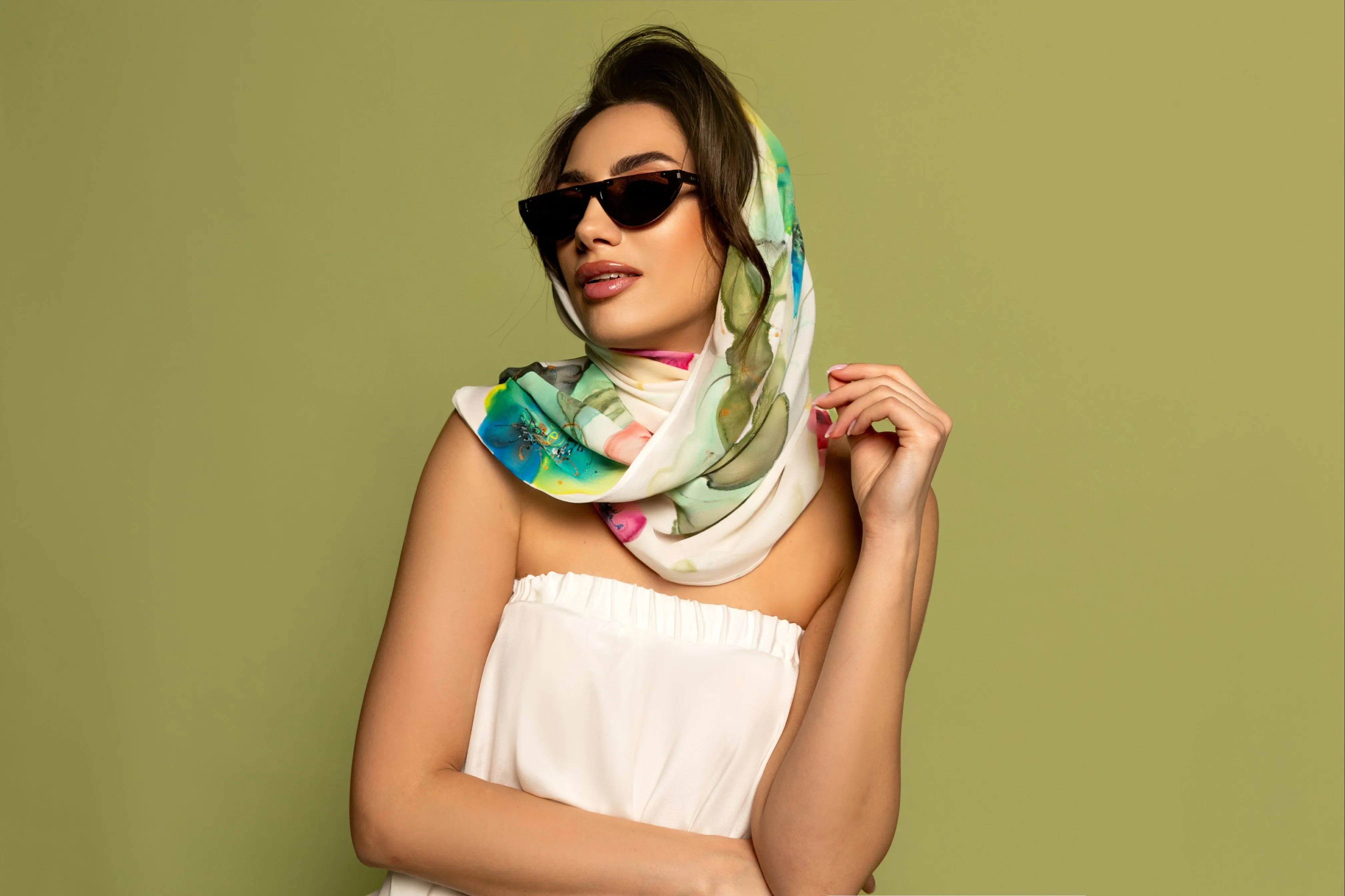 Multi-color Floral Silk Scarf