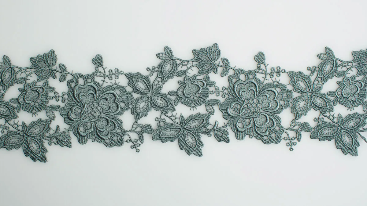 Teal Green Floral Guipure Trim